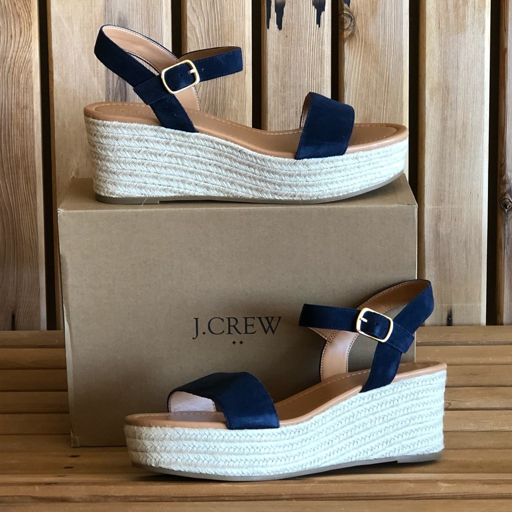 NWT J. Crew Suede Navy Platform Espadrilles   12